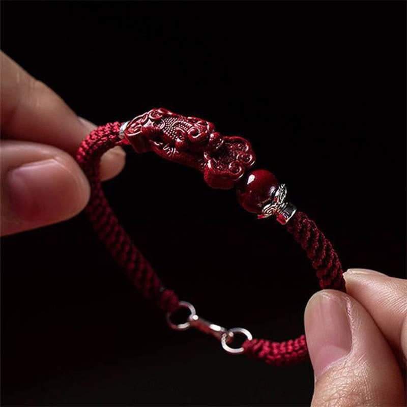 Mythstone Handcrafted PiXiu Cinnabar Wealth Luck Braided Bracelet