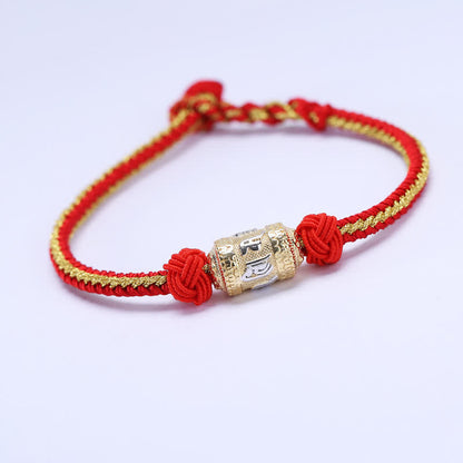 Mythstone 925 Sterling Silver Om Mani Padme Hum Prayer Wheel Luck Strength Red String Bracelet