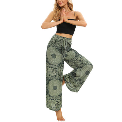 Mythstone Boho Lace-up Wide Leg Pants Women's Yoga Pants