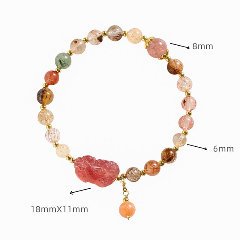 Mythstone Natural Rutilated Quartz Strawberry Quartz PiXiu Wealth Bracelet