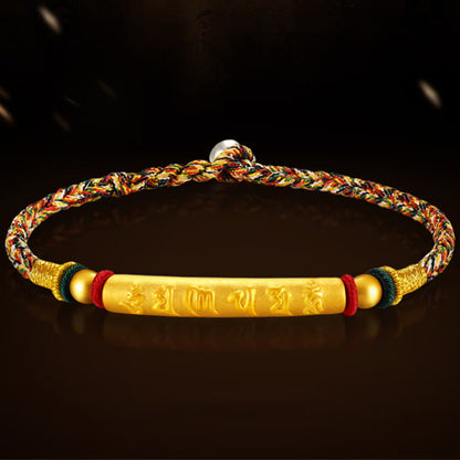 Mythstone Tibetan 999 Gold Om Mani Padme Hum Handcrafted Eight Thread Peace Knot Luck Braided Couple Bracelet