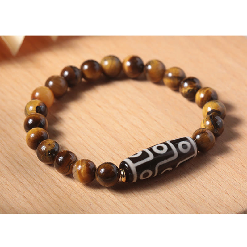 Mythstone Tibetan Tiger Eye Tourmaline Nine-Eye Dzi Bead Protection Bracelet