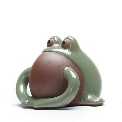 Mythstone FengShui Wealth Lucky Cute Frog Ceramic Tea Pet Figurine Decoration