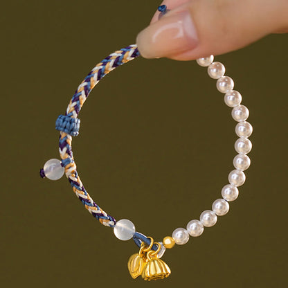 Mythstone 925 Sterling Silver Lotus Pearl Colorful Rope Chalcedony Prosperity Bracelet