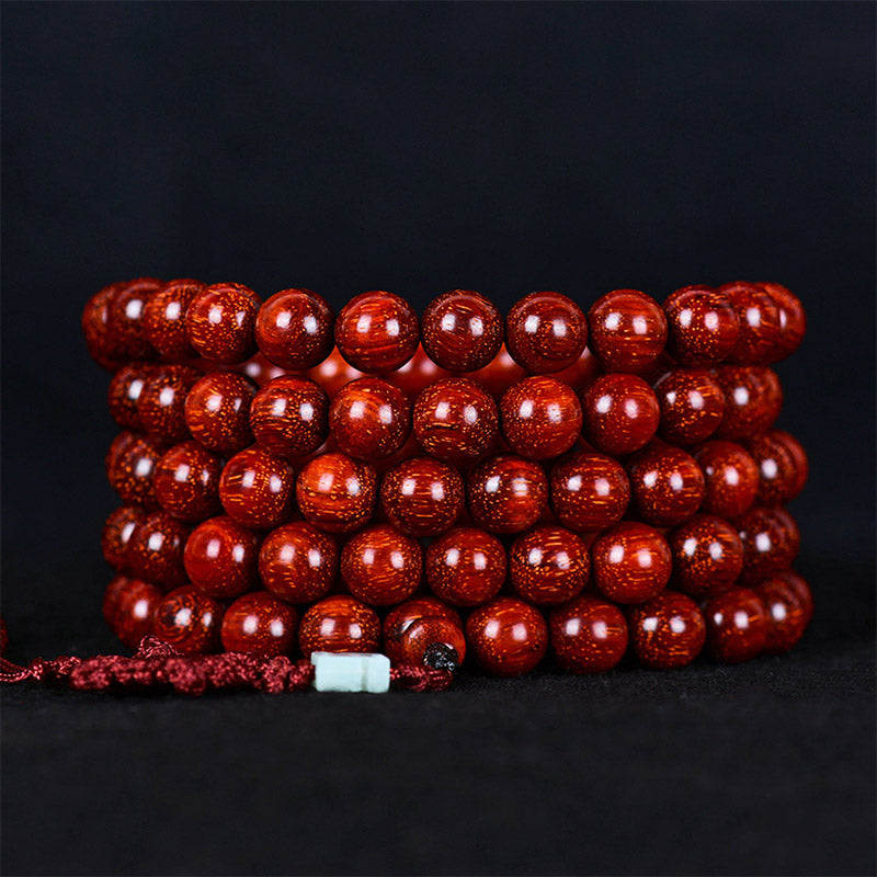 Pulsera de equilibrio de sándalo rojo con hojas pequeñas tibetanas de MythStone 