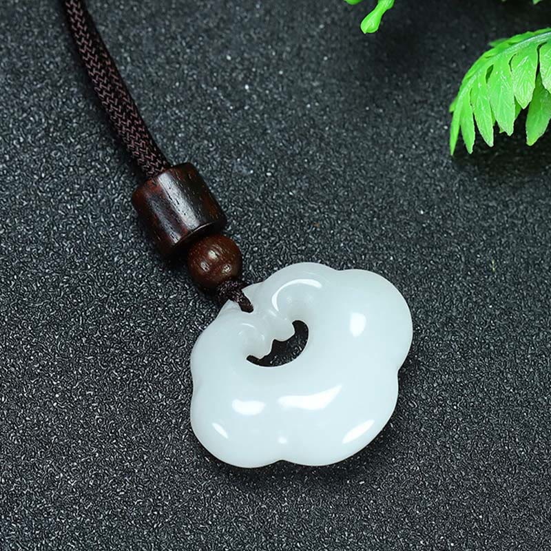 Mythstone Tianshan Jade Golden Silk Jade Chinese Lock Charm Abundance Necklace Pendant