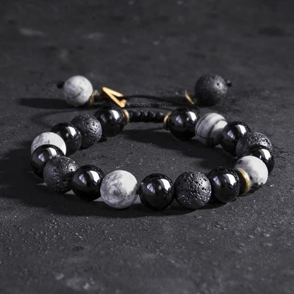 Mythstone Black Obsidian Lava Rock Stone Yin Yang Strength Bracelet