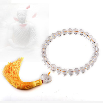 Mythstone Natural White Crystal Lotus Wrist Mala Meditation Tassels Pocket Mala Car Decoration