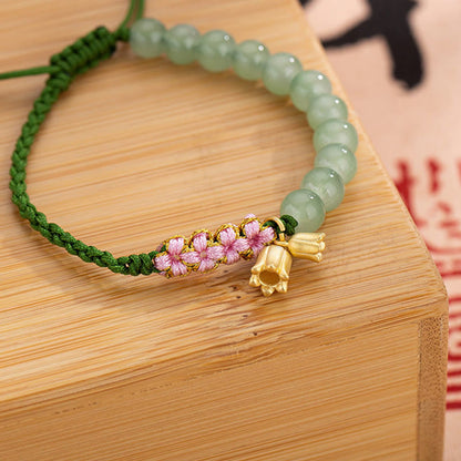 Mythstone Handmade Jade Bead Lily of the Valley Charm Luck Braided Bracelet