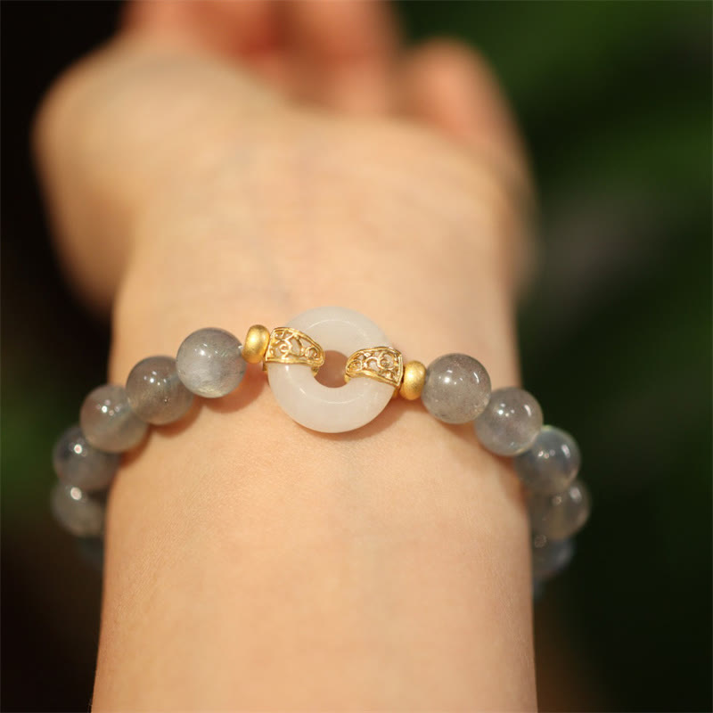 Mytthstone Natural Moonstone Heitan Jade Peace Buckle Healing Bracelet