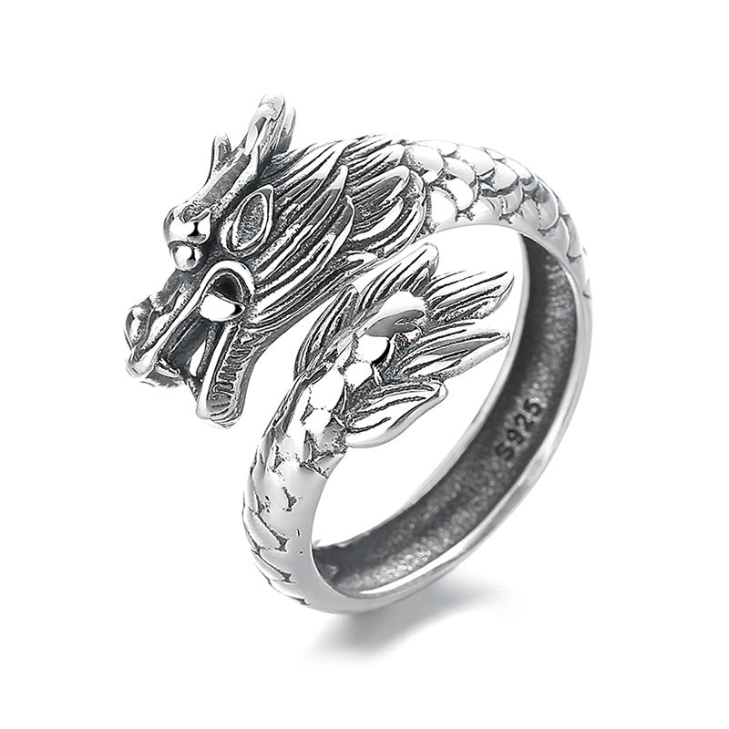 Mythstone 925 Sterling Silver Year Of The Dragon Luck Strength Adjustable Metal Ring