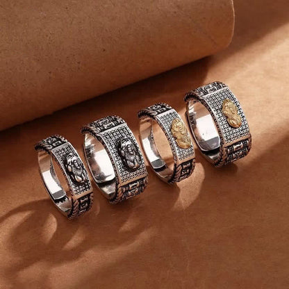 Mythstone Lucky FengShui PiXiu Wealth Prayer Wheels Couple Ring