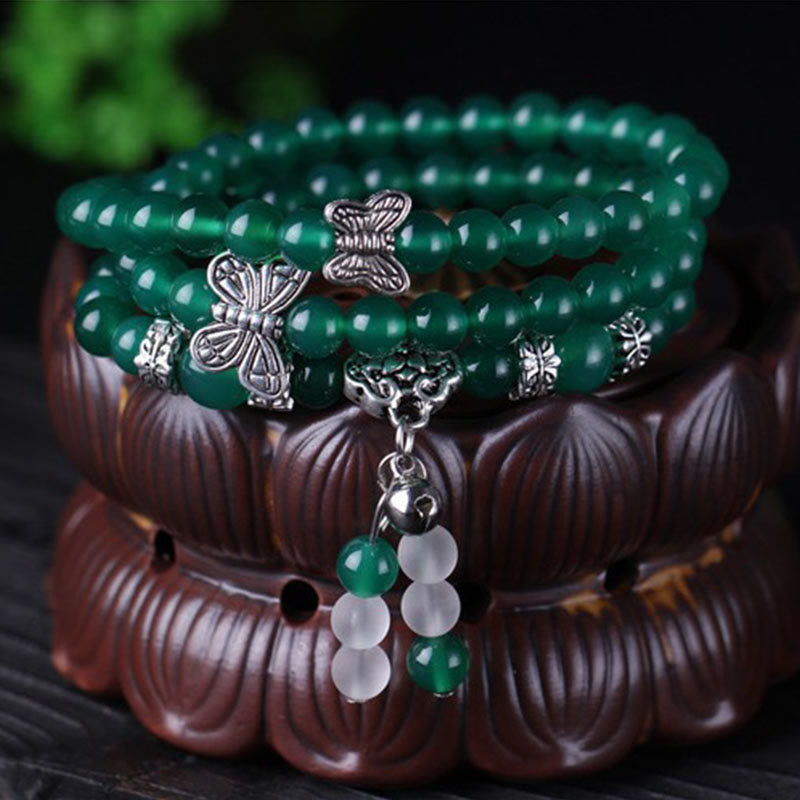 Pulsera de soporte con forma de mariposa de ágata verde natural Mythstone 