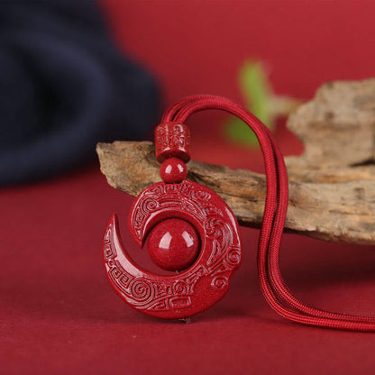 Mythstone One's Luck Improves Design Patern Natural Cinnabar Concentration Necklace Pendant