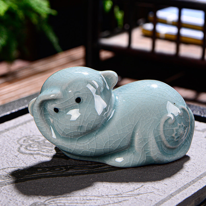 Mythstone Chinese Zodiac Wealth Ceramic Tea Pet Home Figurine Decoration