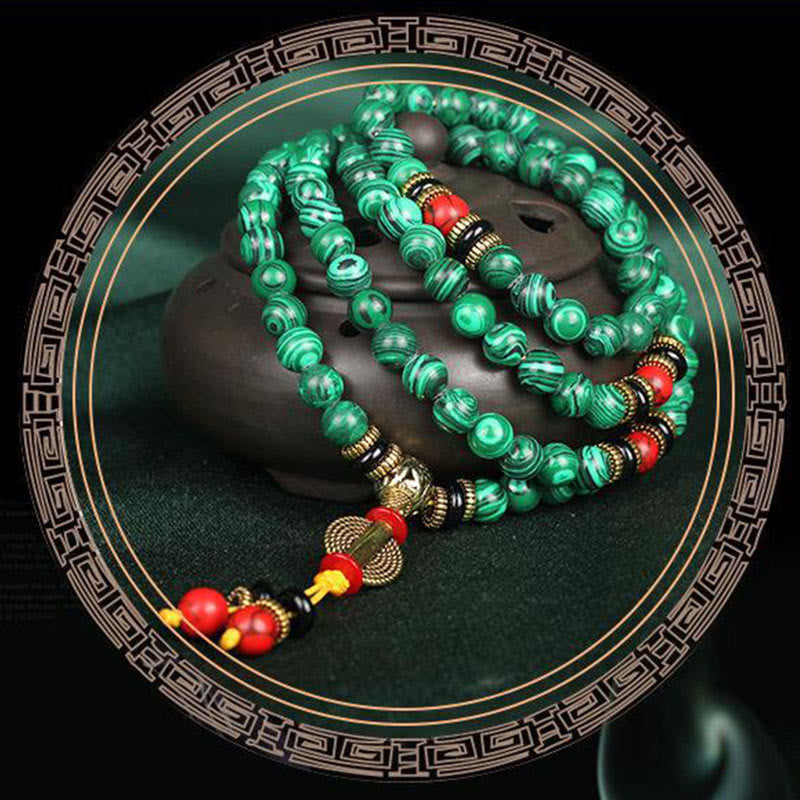 MythStone Tibetan 108 Mala Malachite Beads Bracelet Necklace