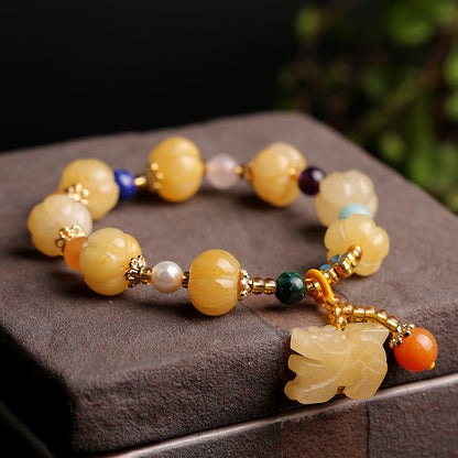 Mythstone Golden Silk Jade Pixiu Wealth Bracelet