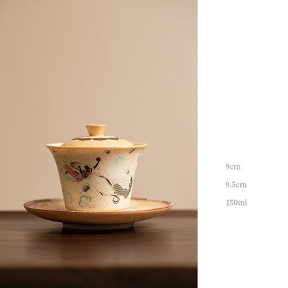 Taza de té de kung fu Gaiwan con tapa y diseño de apsaras voladoras de mil budas de Mythstone Dunhuang