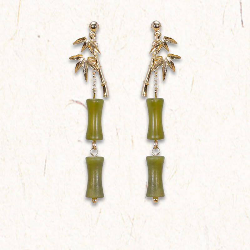 Mythstone 925 Sterling Silver Posts Copper Plated Gold Natural Peridot Bamboo Leaf Drop Earrings