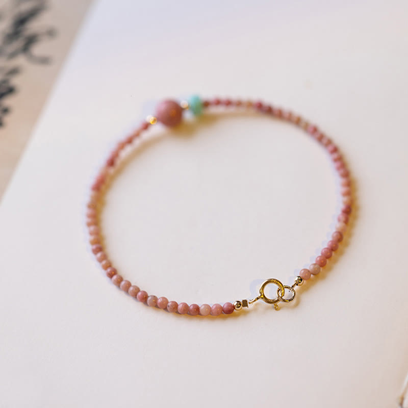 Mythstone 14K Gold Plated Natural Rhodonite Loving Energy Chain Bracelet