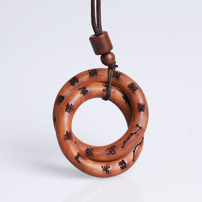 Mythstone Lightning Struck Jujube Wood Taoist Yin Yang Ring Qiankun Circle Leizu Taboo Luck Necklace Pendant