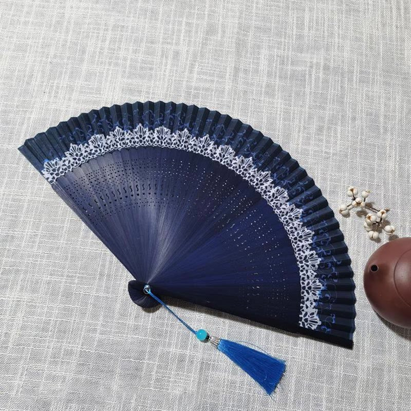 Mythstone Simple Hollow Engraved Handheld Bamboo Folding Fan