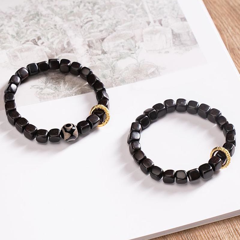 Mythstone Tibetan Ebony Wood Dzi Bead Balance Calm Bracelet