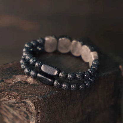 Mythstone Natural Silver Sheen Obsidian Lava Rock Communication Bracelet