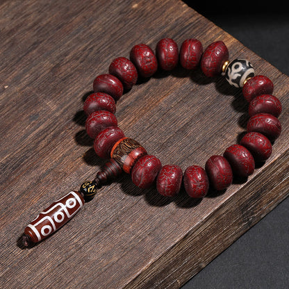 Mythstone Tibet Bodhi Seed Dzi Bead Dancing Lion Luck Bracelet Wrist Mala