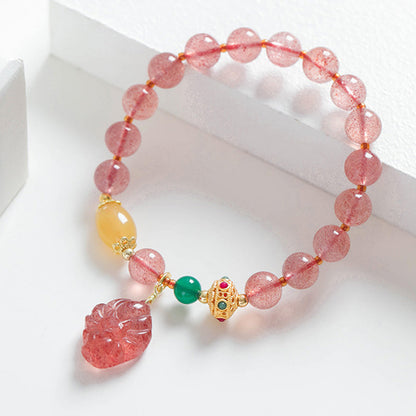 Mythstone Natural Strawberry Quartz Nine-Tailed Fox Healing Bracelet