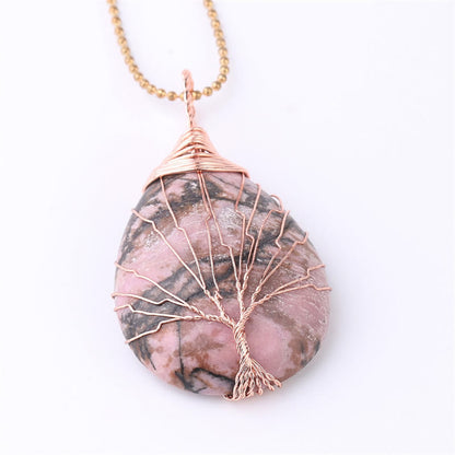 Mythstone Natural Quartz Crystal Tree Of Life Healing Energy Necklace Pendant