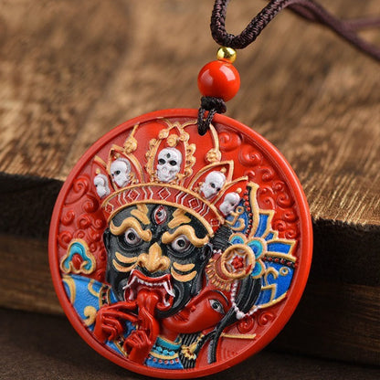 Mythstone Zakiram Goddess of Wealth Painted Cinnabar Blessing Necklace Pendant