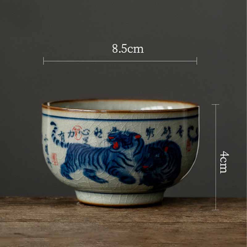 Mythstone Jingdezhen Hand Painted Cute Tiger Ceramic Teacup Kung Fu Tea Cup Bowl 140ml