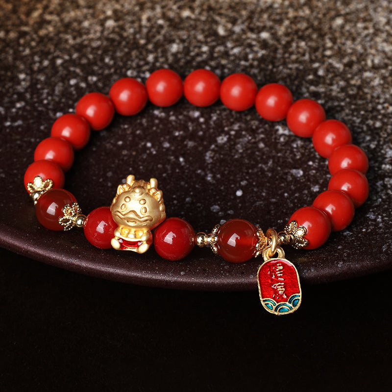 Mythstone Year of the Dragon Natural Cinnabar Ingot Protection Bracelet