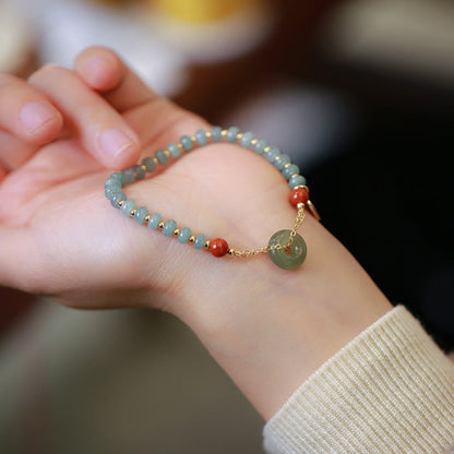 Mythstone Natural Hetian Jade Red Agate Peace Buckle Lucky Fortune Bracelet