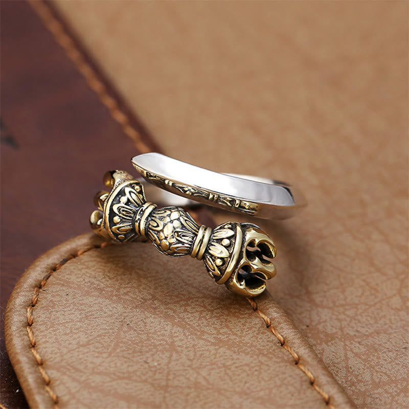 Mythstone Tibetan Dorje Vajra Engraved Design Copper Luck Wealth Adjustable Ring