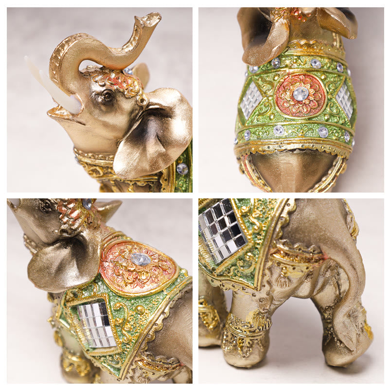 Mythstone Lucky Feng Shui Green Elephant Statue Sculpture Wealth Figurine Gift Home Decoration