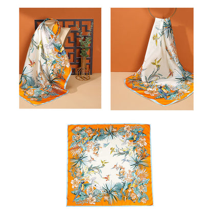 Mythstone Pastoral Scene Hot Air Balloon Spring Blossom 100% Mulberry Silk Neck Hair Scarf