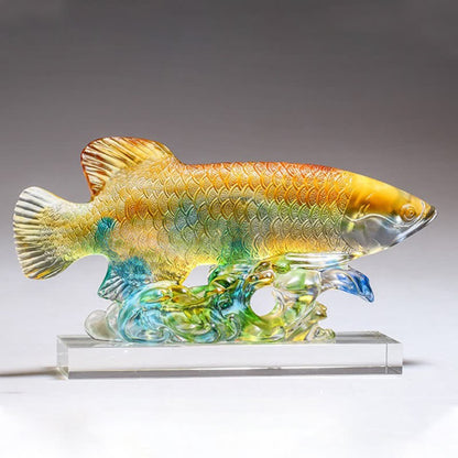 Pieza de arte de pez koi de cristal Liuli hecha a mano de Mythstone para decoración del hogar y la oficina