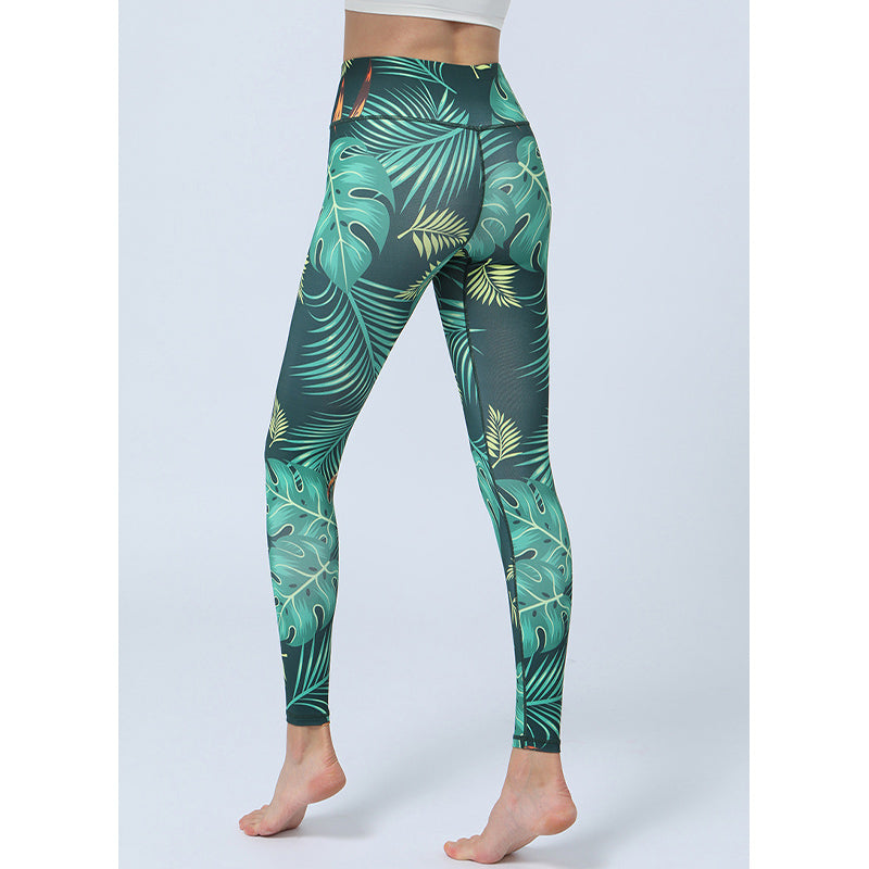 Pantalones con estampado de hojas de Mythstone, mallas deportivas de cintura alta para yoga y fitness, pantalones de yoga para mujer 