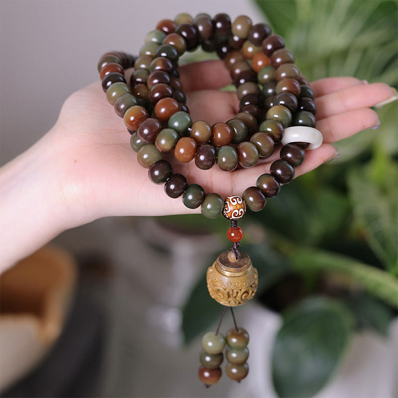 Mythstone 108 Mala Beads Dunhuang Color Bodhi Seed Dzi Bead Keep Away Evil Spirits Bracelet Mala Bracelet Mythstone Bodhi Seed(Wisdoma?£¤Wake Up)