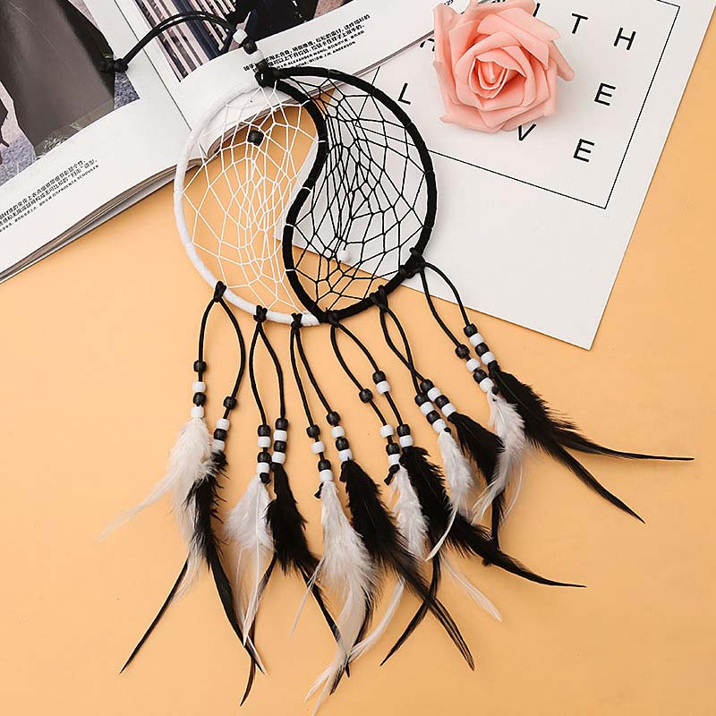 Mythstone Yin Yang  Dream Catcher Circular Net with Feathers Balance Decoration