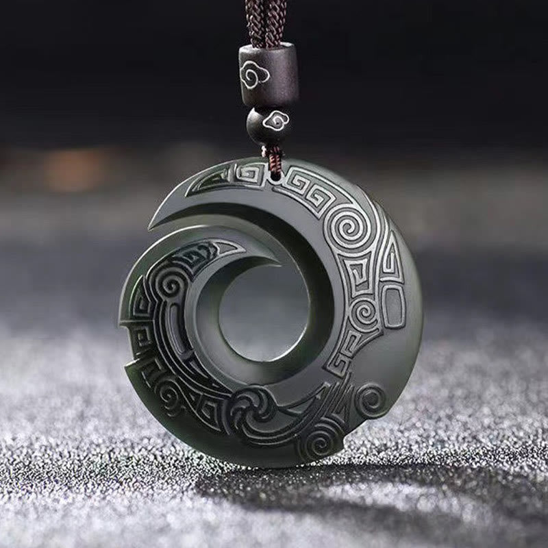 Mythstone One's Luck Improves Design Patern Hetian Cyan Jade Peace Buckle Luck Necklace Pendant