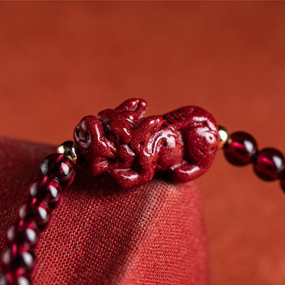 Mythstone Garnet Cinnabar PiXiu Blessing Calm String Bracelet