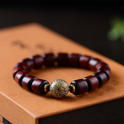 Mythstone Natural Green Sandalwood Small Leaf Red Sandalwood Lacquer Bead Peace Bracelet