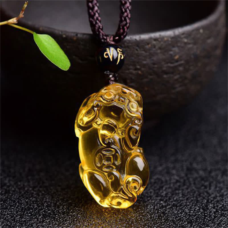 Mythstone FengShui Citrine PiXiu Wealth Necklace Pendant