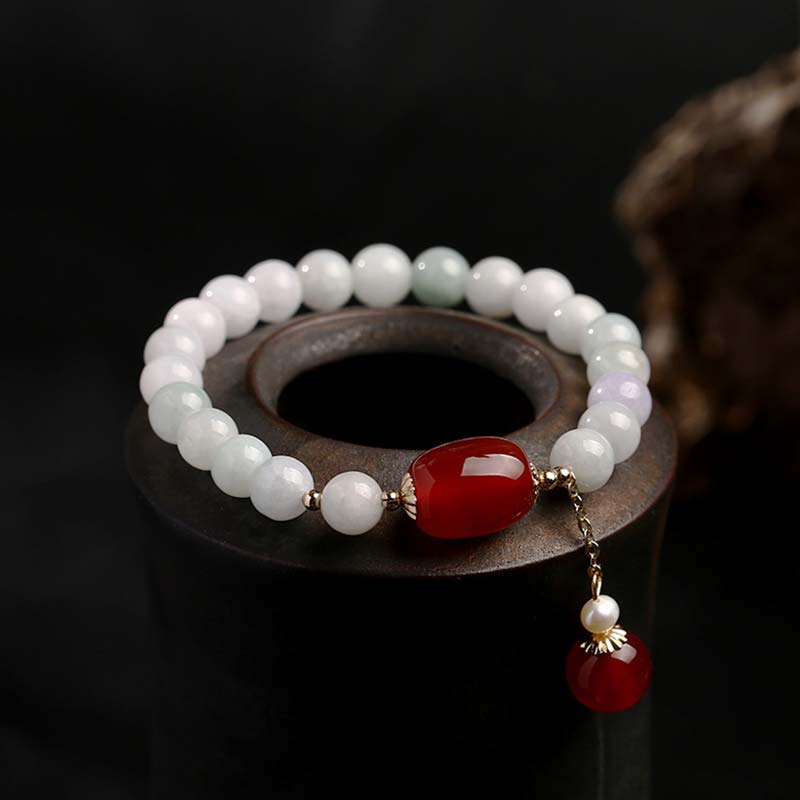 Mythstone Natural White Jade Agate Protection Bracelet