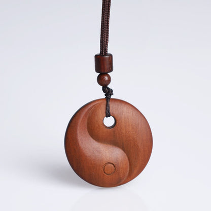 Mythstone Lightning Struck Jujube Wood Yin Yang Luck Protection Necklace Pendant