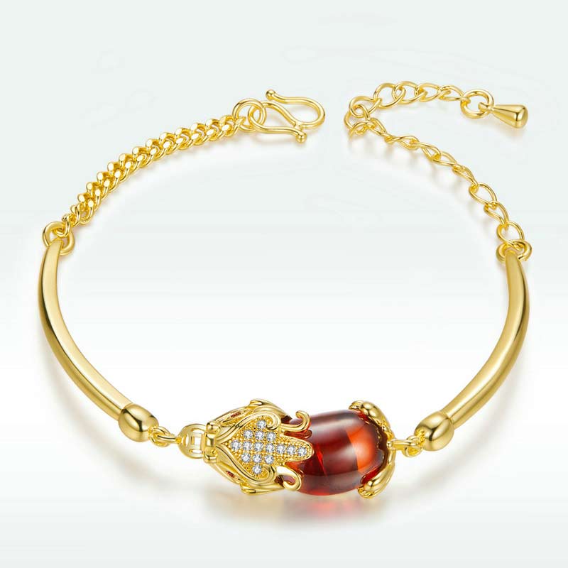 Pulsera de PiXiu de ágata roja dorada y piedra mitológica Feng Shui para la suerte y la riqueza