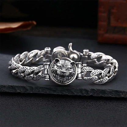 Mythstone Tiger Tang Dynasty Flower Design Engraved Luck Energy Bracelet